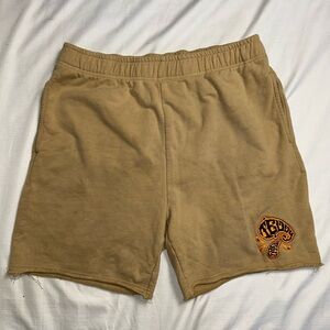 Teddy Fresh Tan Sweat Shorts Embroidered Graphic Raw Hem Size 2XL